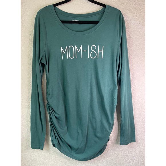 Motherhood Maternity Top Mom-ish Long Sleeve Ruched Sides Green‎ L - Picture 1 of 4
